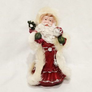 Santa Claus Standing Toy Bag Drum Christmas Figurine Resin 5" Faux Fur